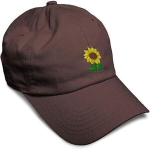 Unisex Brown Design Only100% Cotton Sunflower Embroidery Adjustable Baseball Cap